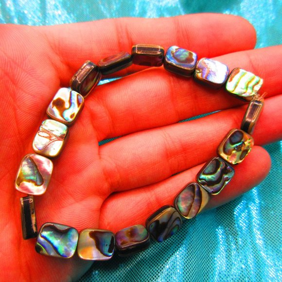 Abalone Small Rectangles 7" Stretchy Gemstone Bracelet - Picture 1 of 3